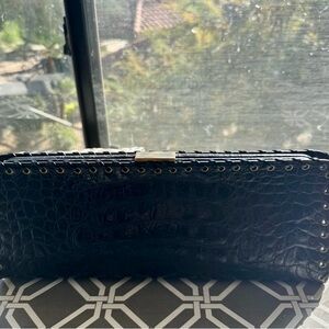 Elegant Black Crocodile-Embossed Clutch